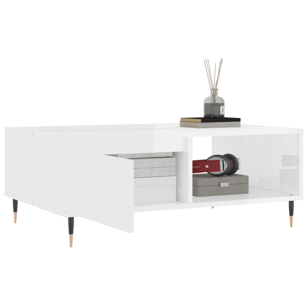 vidaXL Masă de cafea, alb extralucios, 90x60x35 cm, lemn compozit vidaXL Masă de cafea, alb extralucios, 90x60x35 cm, lemn compozit