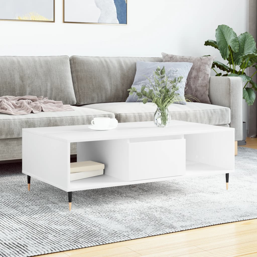 vidaXL Masă de cafea, alb, 104x60x35 cm, lemn compozit vidaXL Masă de cafea, alb, 104x60x35 cm, lemn compozit