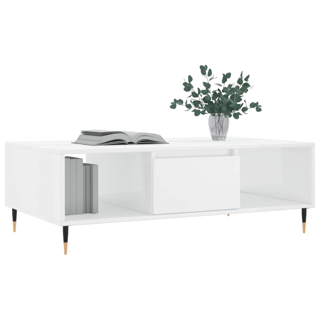 vidaXL Masă de cafea, alb extralucios, 104x60x35 cm, lemn compozit vidaXL Masă de cafea, alb extralucios, 104x60x35 cm, lemn compozit