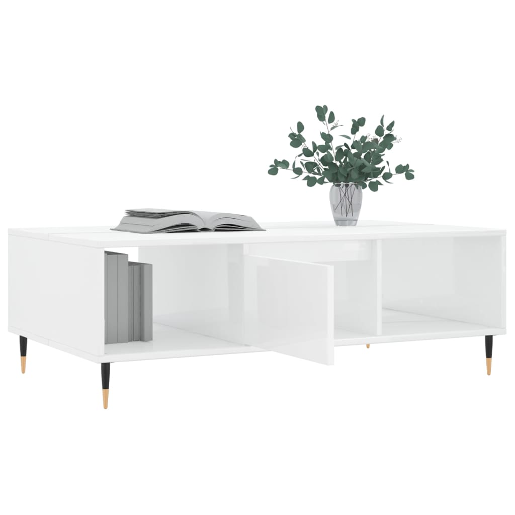 vidaXL Masă de cafea, alb extralucios, 104x60x35 cm, lemn compozit vidaXL Masă de cafea, alb extralucios, 104x60x35 cm, lemn compozit