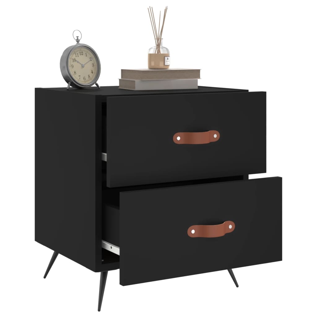 vidaXL Noptiere, 2 buc., negru, 40x35x47,5 cm, lemn compozit vidaXL Noptiere, 2 buc., negru, 40x35x47,5 cm, lemn compozit