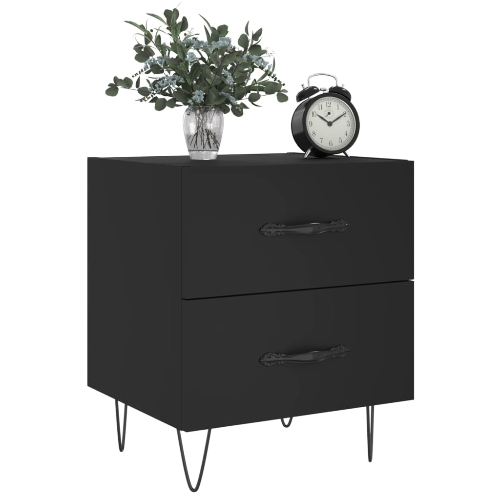 vidaXL Noptiere, 2 buc., negru, 40x35x47,5 cm, lemn compozit vidaXL Noptiere, 2 buc., negru, 40x35x47,5 cm, lemn compozit