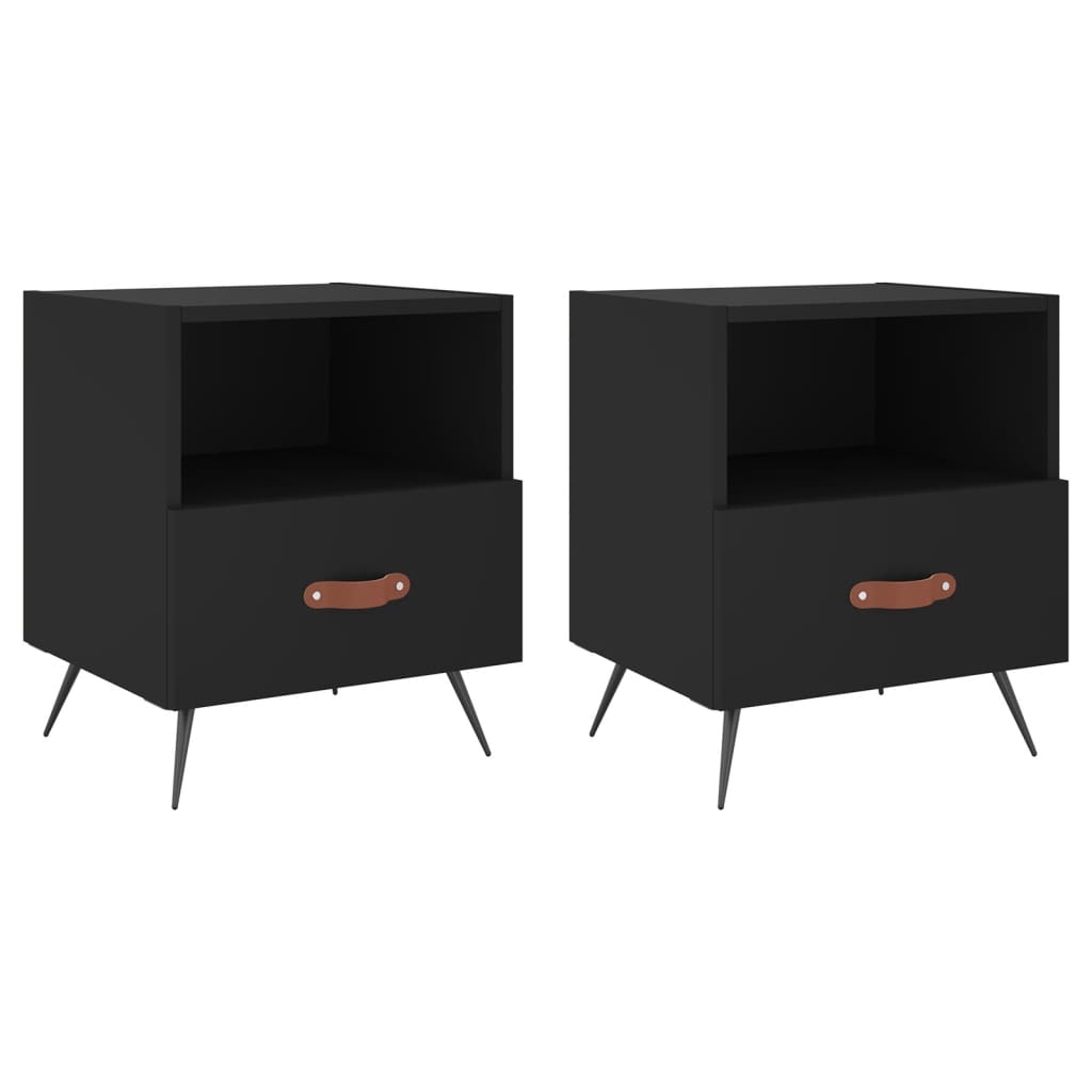 vidaXL Noptiere, 2 buc., negru, 40x35x47,5 cm, lemn compozit vidaXL Noptiere, 2 buc., negru, 40x35x47,5 cm, lemn compozit