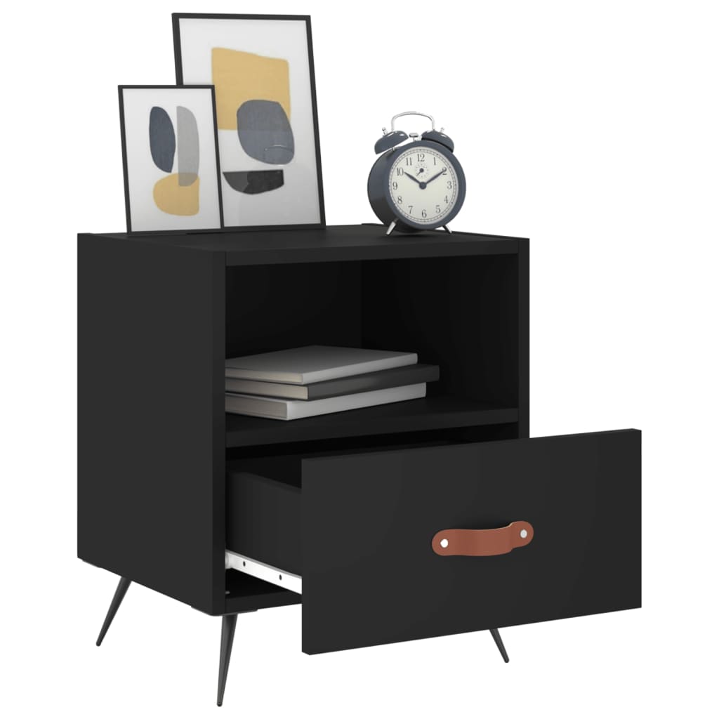vidaXL Noptiere, 2 buc., negru, 40x35x47,5 cm, lemn compozit vidaXL Noptiere, 2 buc., negru, 40x35x47,5 cm, lemn compozit