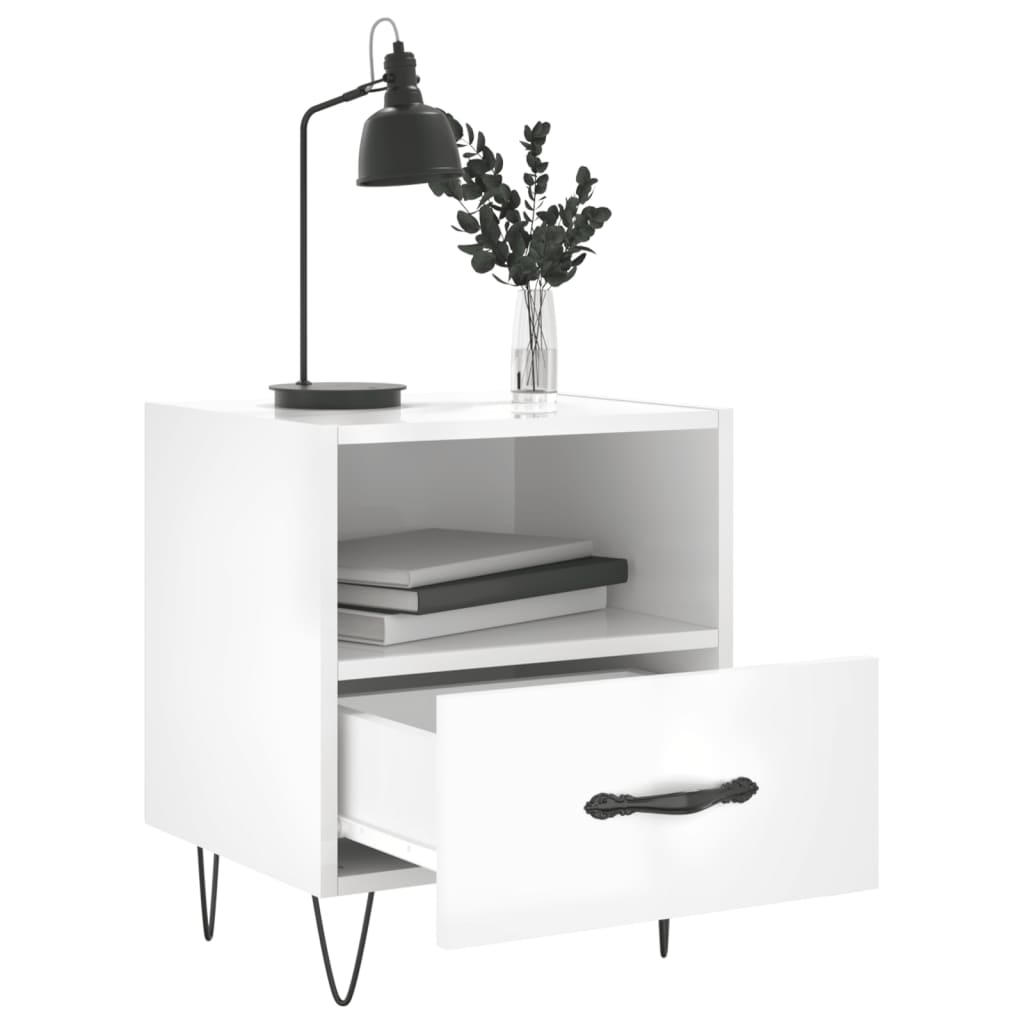 vidaXL Noptiere, 2 buc., alb extralucios, 40x35x47,5 cm, lemn compozit vidaXL Noptiere, 2 buc., alb extralucios, 40x35x47,5 cm, lemn compozit