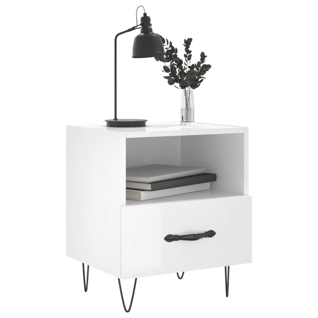 vidaXL Noptiere, 2 buc., alb extralucios, 40x35x47,5 cm, lemn compozit vidaXL Noptiere, 2 buc., alb extralucios, 40x35x47,5 cm, lemn compozit
