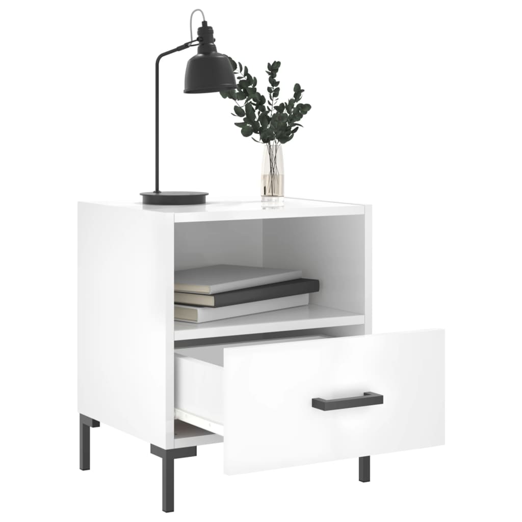 vidaXL Noptiere, 2 buc., alb extralucios, 40x35x47,5 cm, lemn compozit vidaXL Noptiere, 2 buc., alb extralucios, 40x35x47,5 cm, lemn compozit