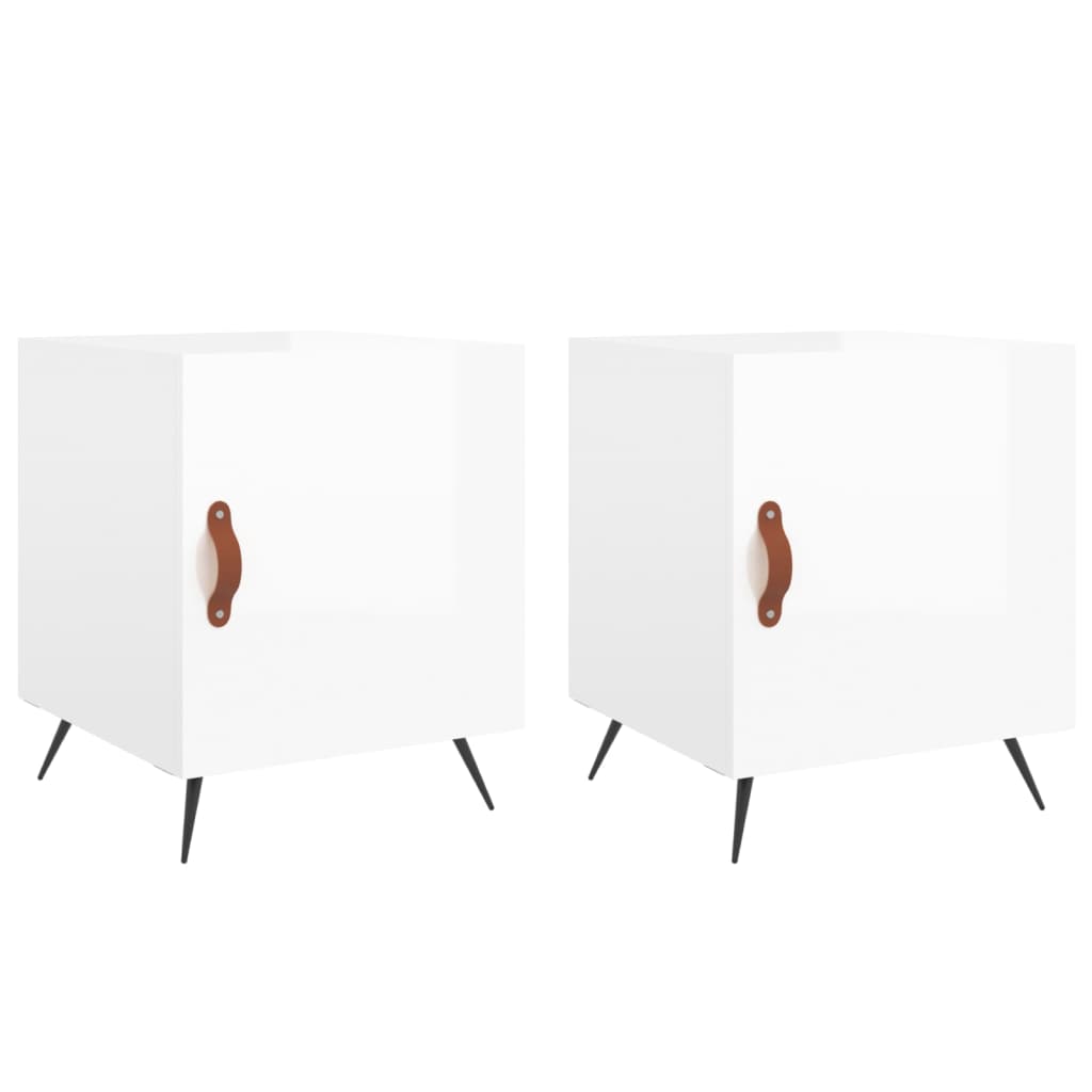 vidaXL Noptiere, 2 buc., alb extralucios, 40x40x50 cm, lemn compozit
