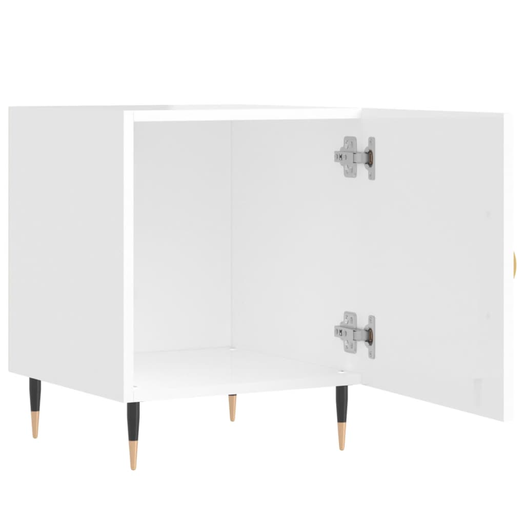 vidaXL Noptiere, 2 buc., alb extralucios, 40x40x50 cm, lemn compozit