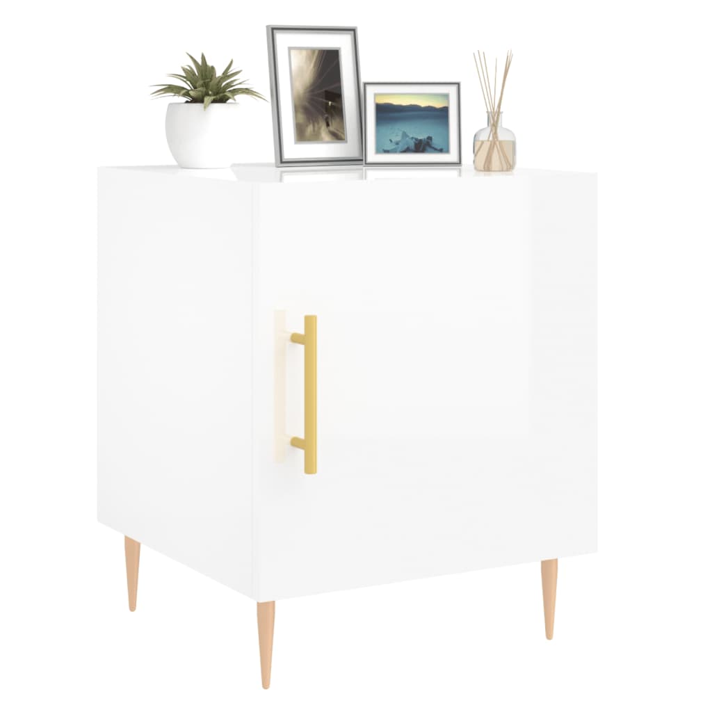 vidaXL Noptiere, 2 buc., alb extralucios, 40x40x50 cm, lemn compozit vidaXL Noptiere, 2 buc., alb extralucios, 40x40x50 cm, lemn compozit