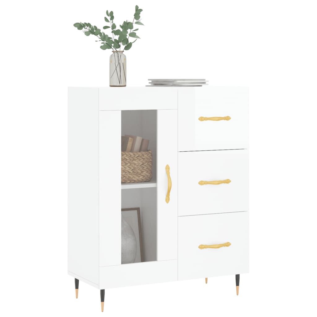 vidaXL Servantă, alb extralucios, 69,5x34x90 cm, lemn compozit