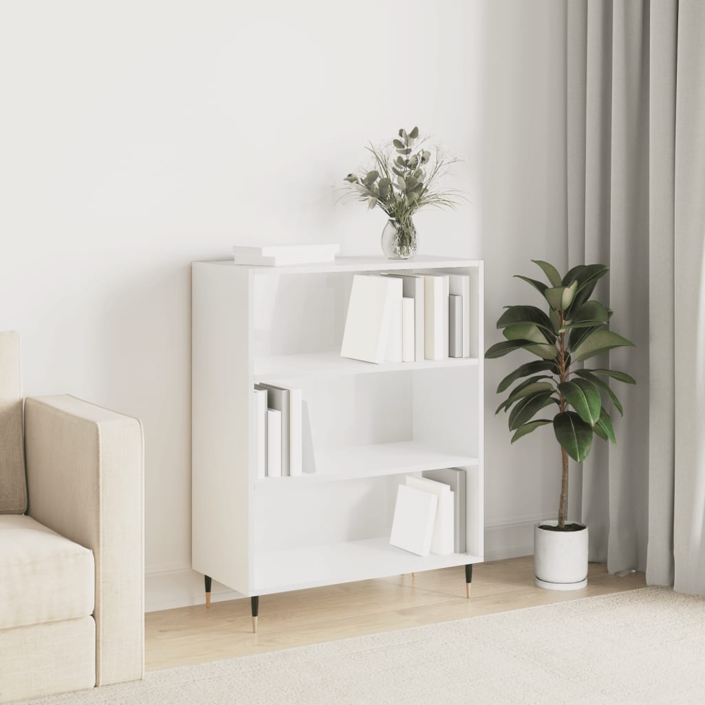 vidaXL Bibliotecă, alb extralucios, 69,5x32,5x90 cm, lemn prelucrat vidaXL Bibliotecă, alb extralucios, 69,5x32,5x90 cm, lemn prelucrat