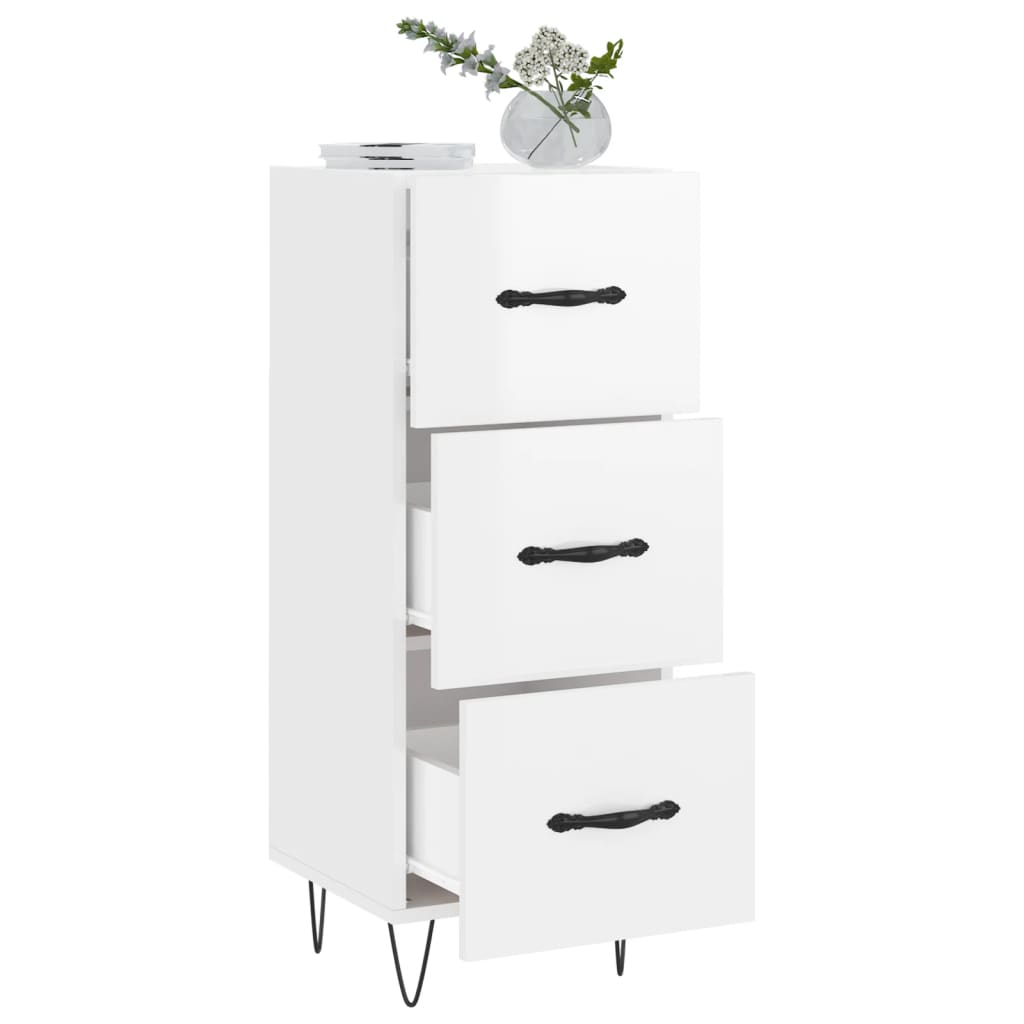 vidaXL Servantă, alb extralucios, 34,5x34x90 cm, lemn compozit