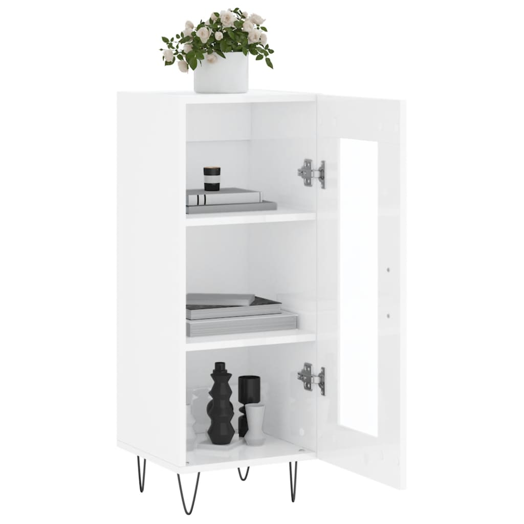 vidaXL Servantă, alb extralucios, 34,5x34x90 cm, lemn compozit