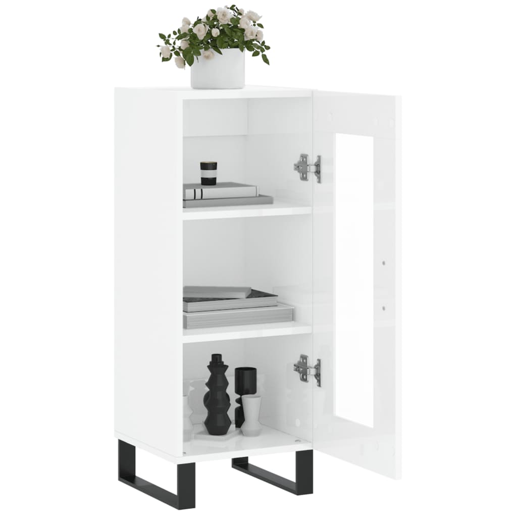 vidaXL Servantă, alb extralucios, 34,5x34x90 cm, lemn compozit
