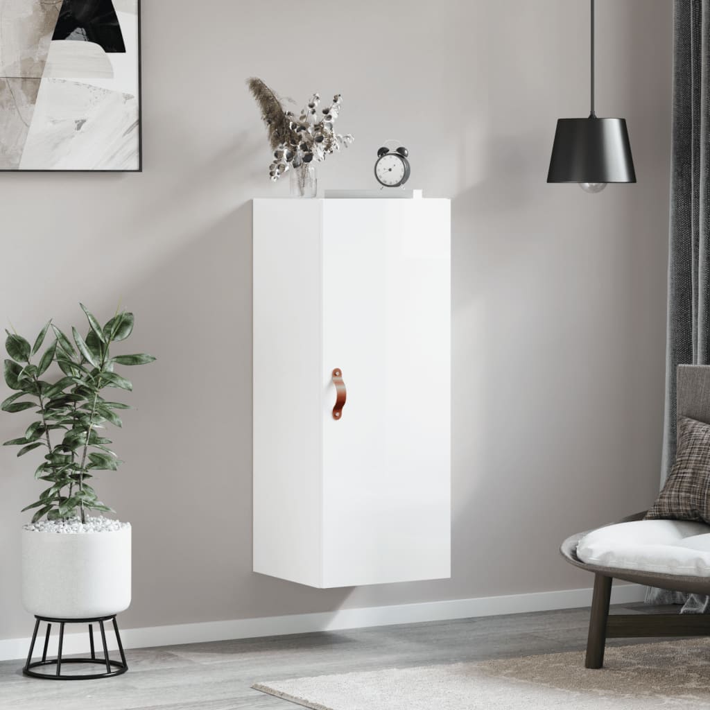 vidaXL Dulap montat pe perete, alb extralucios, 34,5x34x90 cm