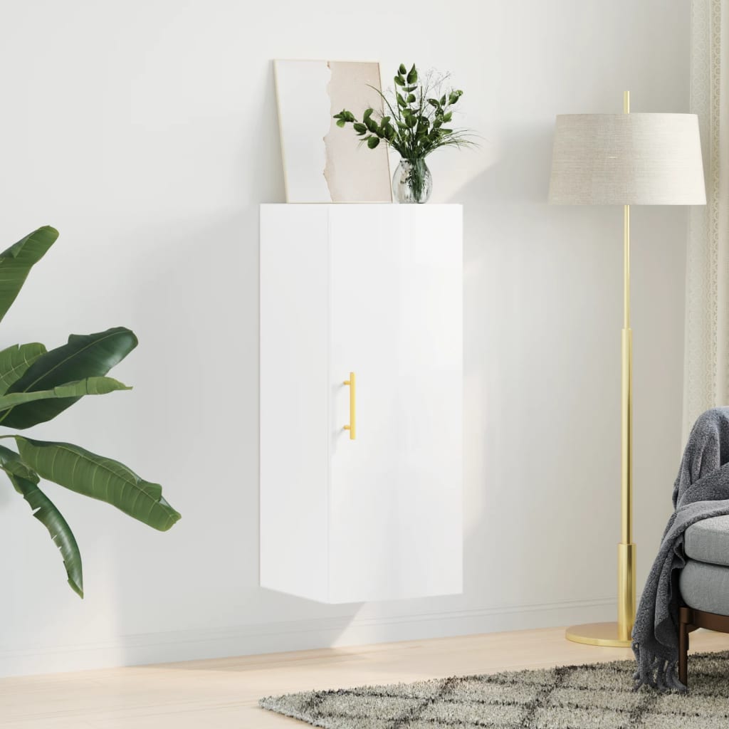 vidaXL Dulap montat pe perete, alb extralucios, 34,5x34x90 cm