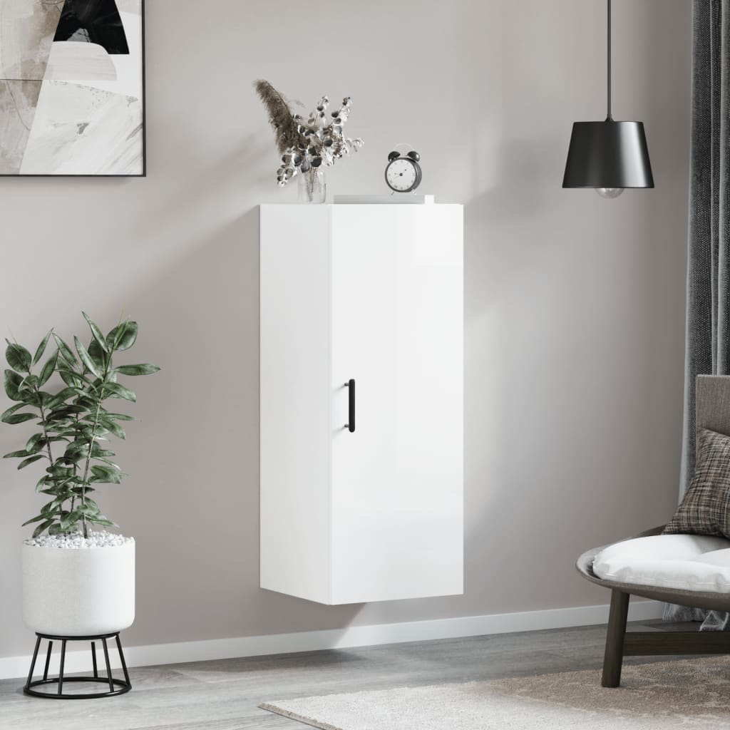 vidaXL Dulap montat pe perete, alb extralucios, 34,5x34x90 cm