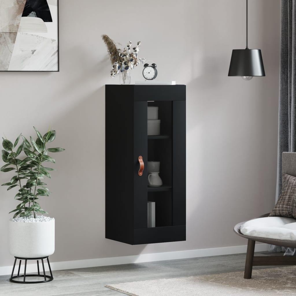 vidaXL Dulap montat pe perete, negru, 34,5x34x90 cm