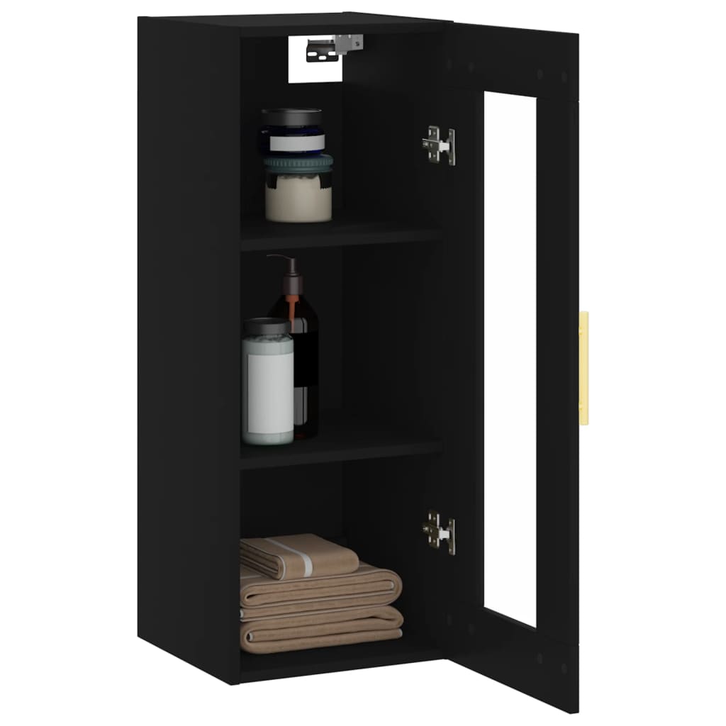 vidaXL Dulap montat pe perete, negru, 34,5x34x90 cm