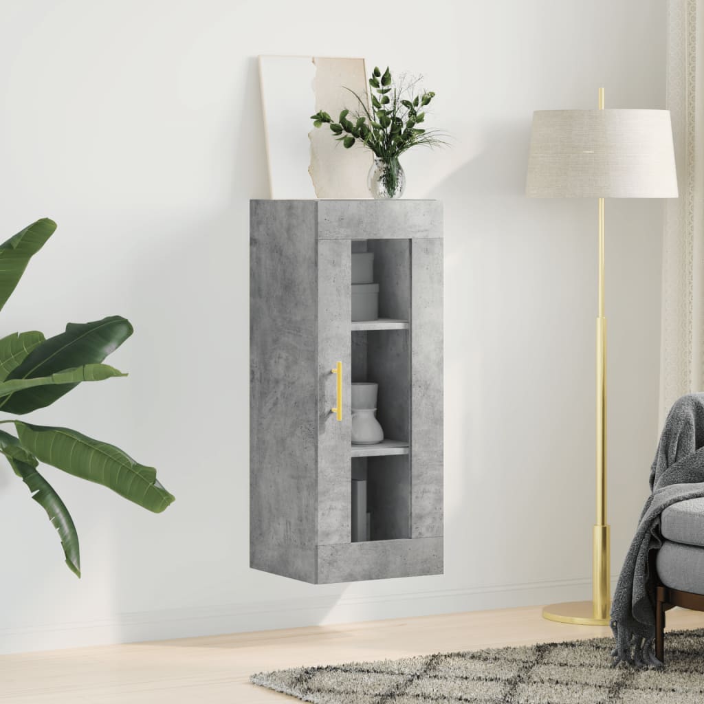 vidaXL Dulap montat pe perete, gri beton, 34,5x34x90 cm