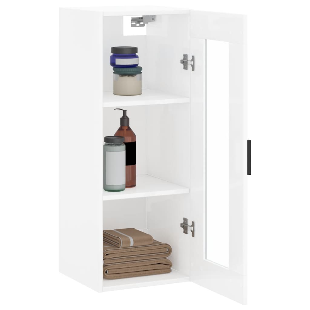 vidaXL Dulap montat pe perete, alb extralucios, 34,5x34x90 cm