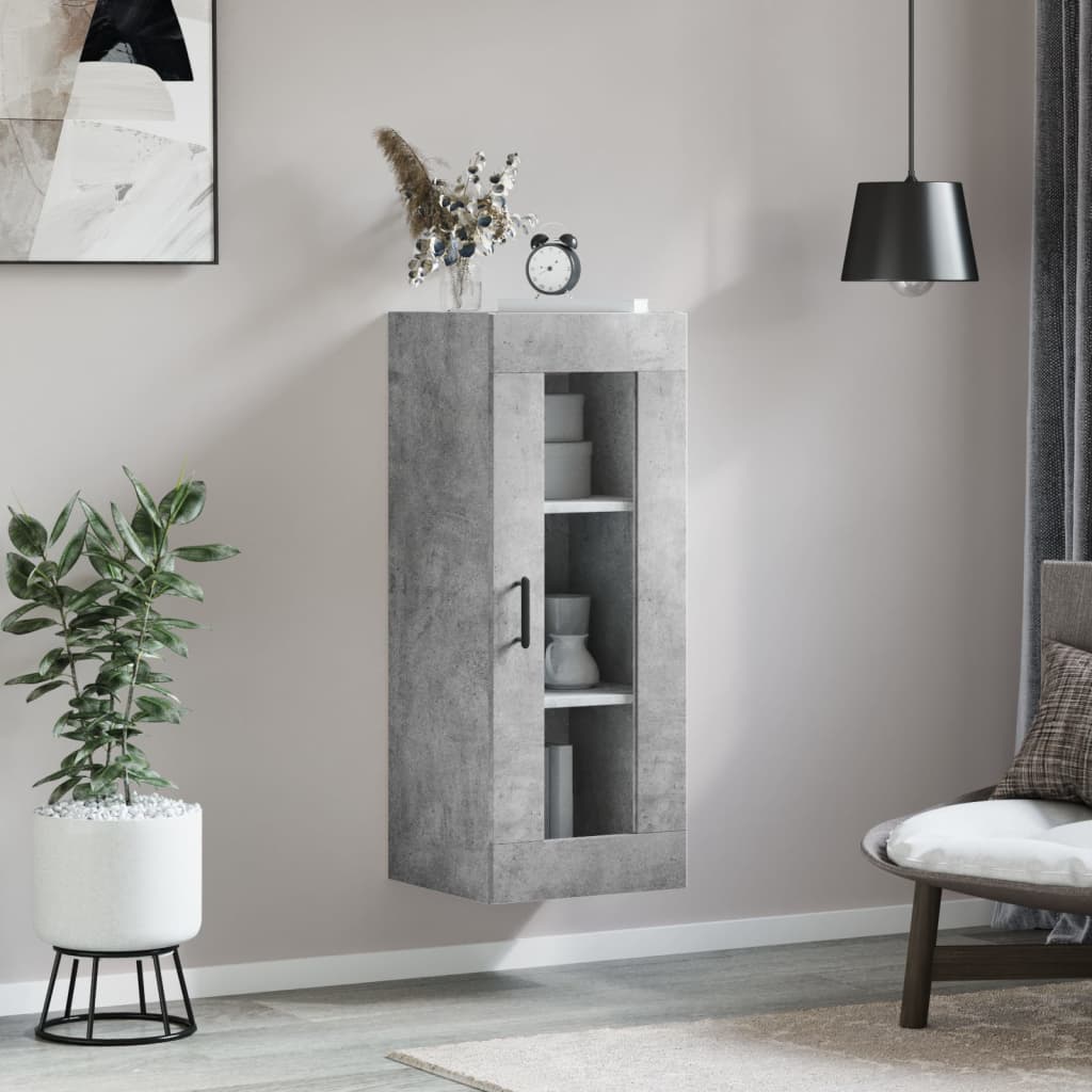 vidaXL Dulap montat pe perete, gri beton, 34,5x34x90 cm