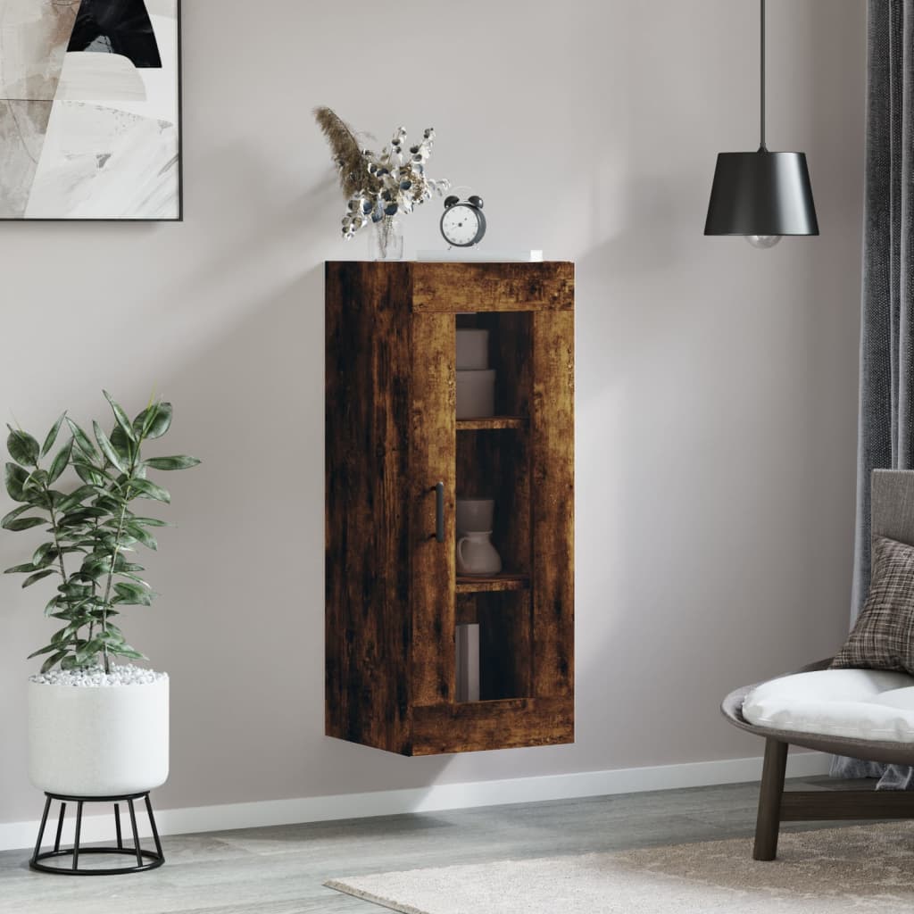 vidaXL Dulap montat pe perete, stejar fumuriu, 34,5x34x90 cm