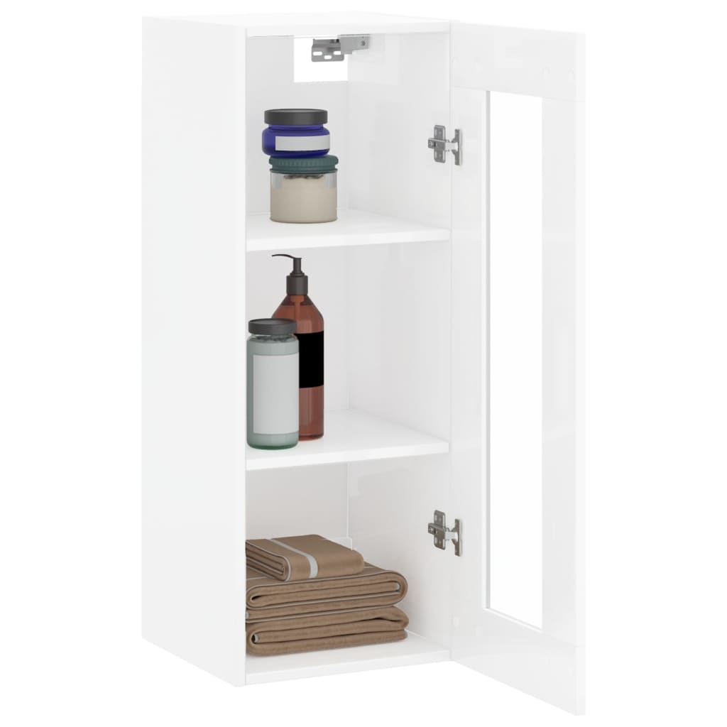 vidaXL Dulap montat pe perete, alb extralucios, 34,5x34x90 cm