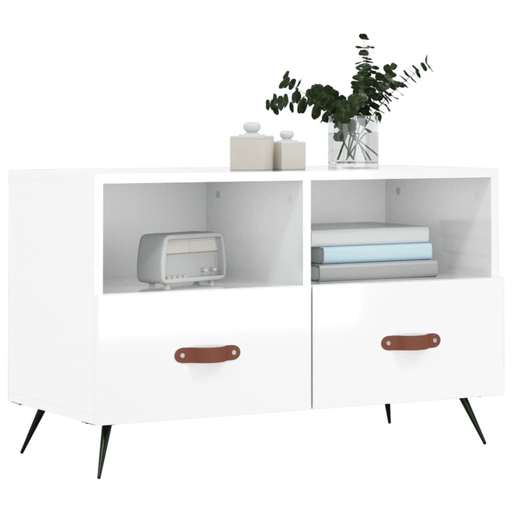 vidaXL Comodă TV, alb extralucios, 80x36x50 cm, lemn prelucrat vidaXL Comodă TV, alb extralucios, 80x36x50 cm, lemn prelucrat