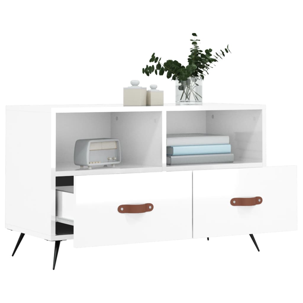 vidaXL Comodă TV, alb extralucios, 80x36x50 cm, lemn prelucrat vidaXL Comodă TV, alb extralucios, 80x36x50 cm, lemn prelucrat