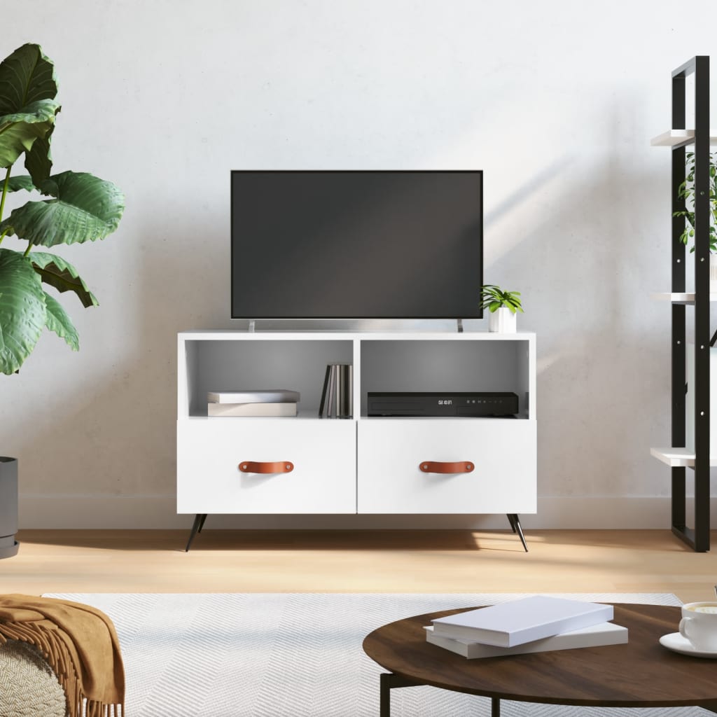 vidaXL Comodă TV, alb extralucios, 80x36x50 cm, lemn prelucrat vidaXL Comodă TV, alb extralucios, 80x36x50 cm, lemn prelucrat