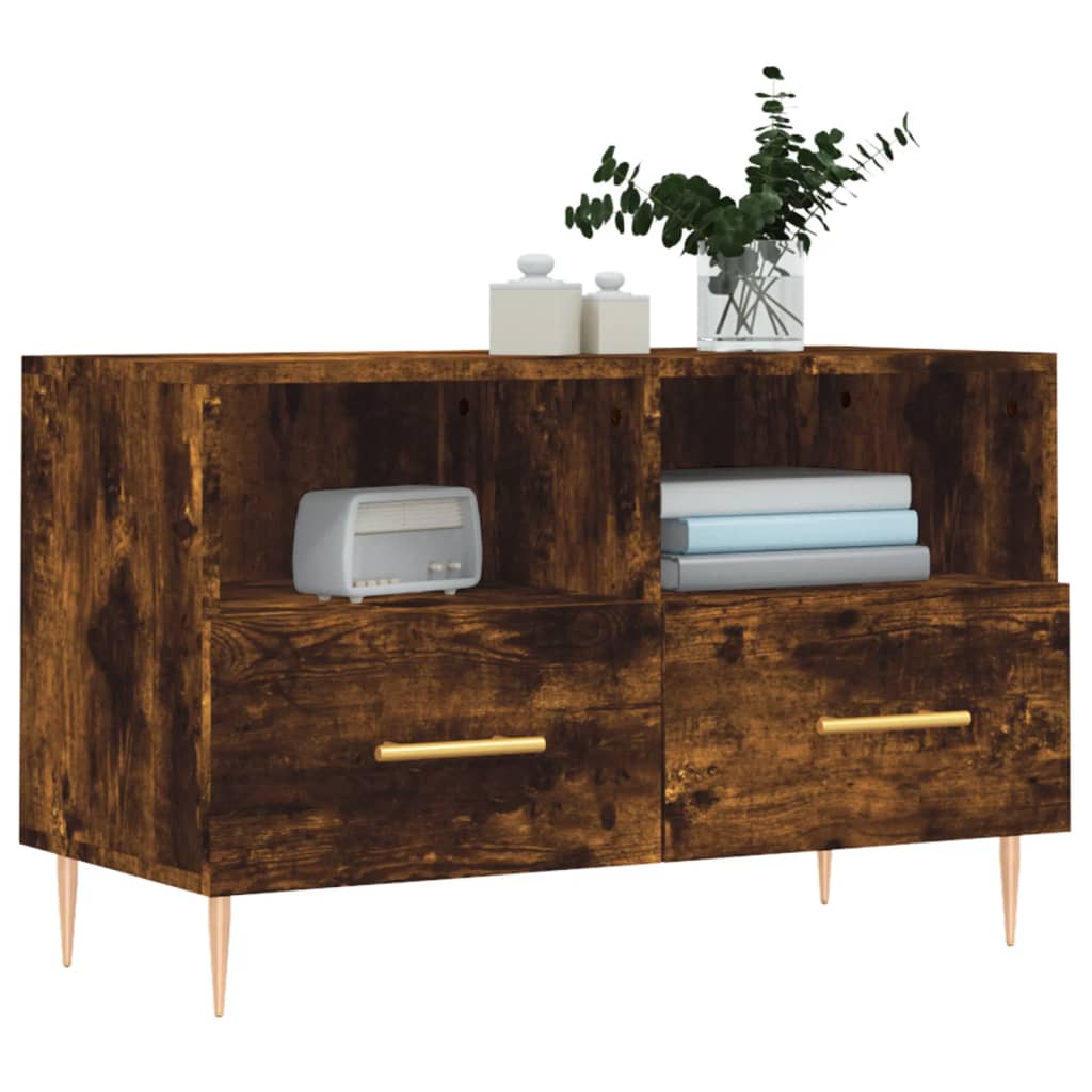 vidaXL Comodă TV, stejar fumuriu, 80x36x50 cm, lemn prelucrat