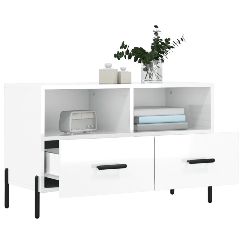 vidaXL Comodă TV, alb extralucios, 80x36x50 cm, lemn prelucrat vidaXL Comodă TV, alb extralucios, 80x36x50 cm, lemn prelucrat