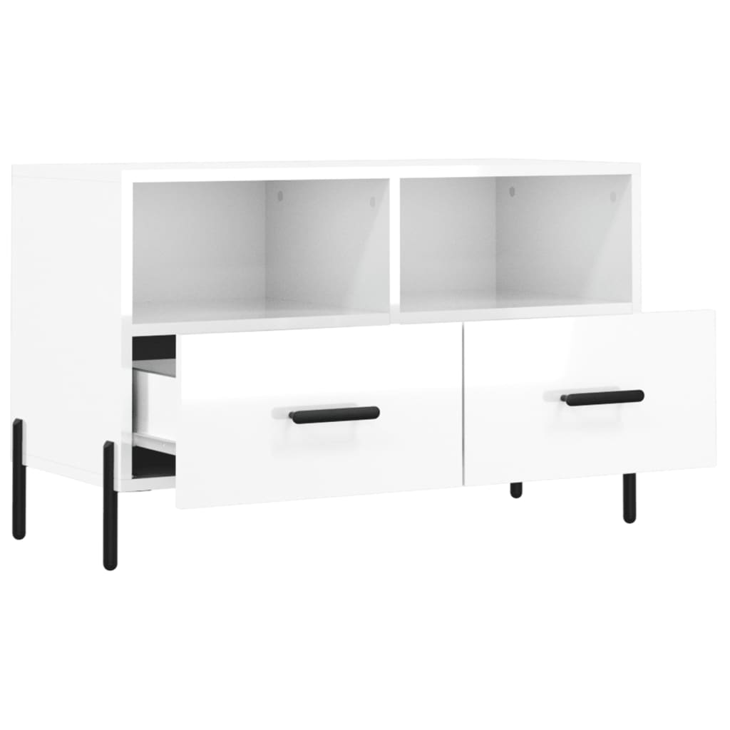vidaXL Comodă TV, alb extralucios, 80x36x50 cm, lemn prelucrat vidaXL Comodă TV, alb extralucios, 80x36x50 cm, lemn prelucrat