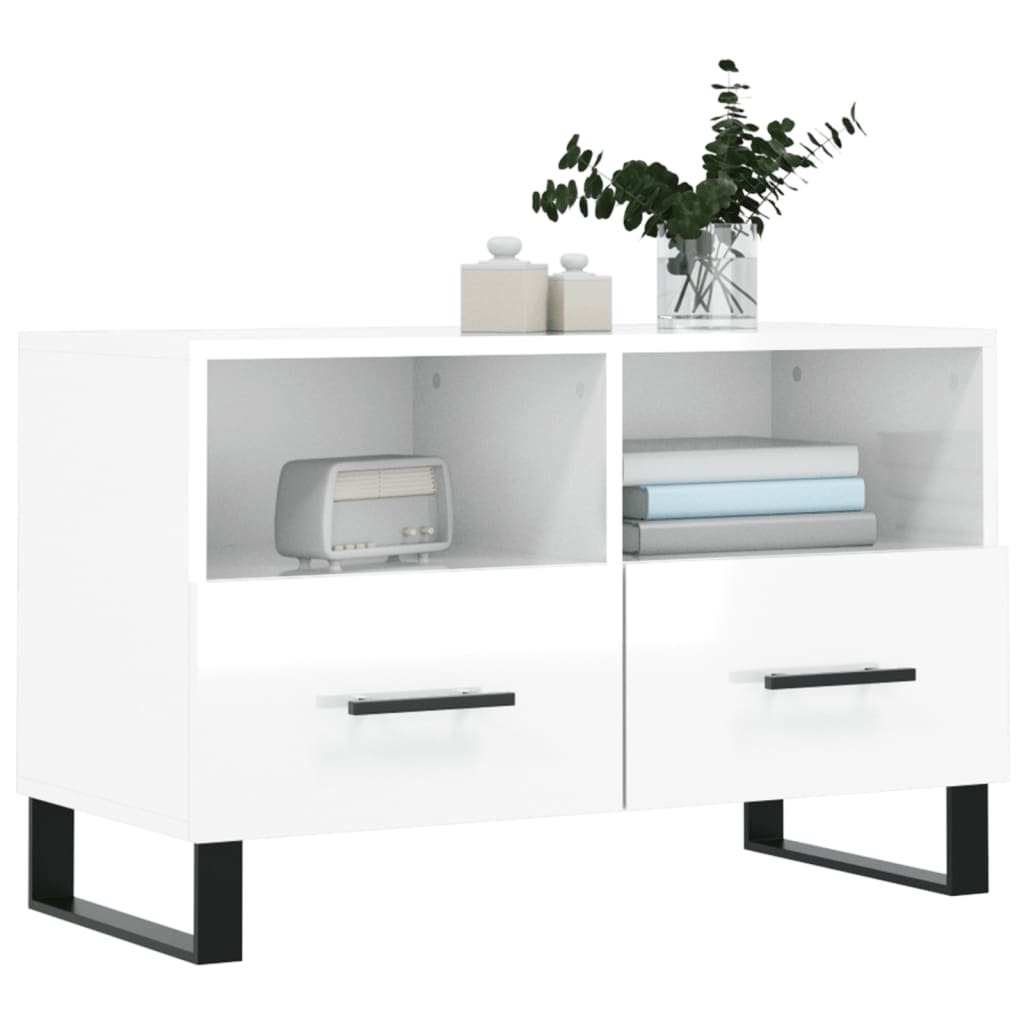 vidaXL Comodă TV, alb extralucios, 80x36x50 cm, lemn prelucrat vidaXL Comodă TV, alb extralucios, 80x36x50 cm, lemn prelucrat