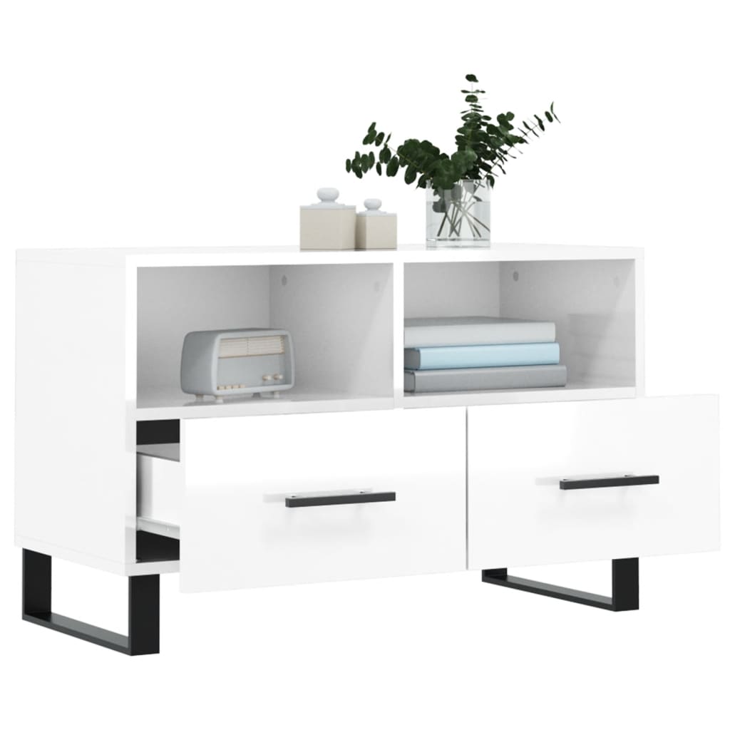 vidaXL Comodă TV, alb extralucios, 80x36x50 cm, lemn prelucrat vidaXL Comodă TV, alb extralucios, 80x36x50 cm, lemn prelucrat