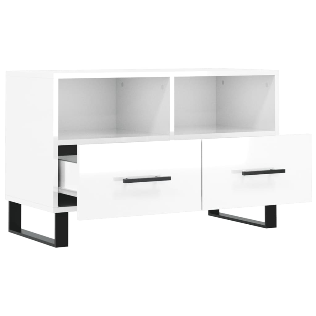 vidaXL Comodă TV, alb extralucios, 80x36x50 cm, lemn prelucrat vidaXL Comodă TV, alb extralucios, 80x36x50 cm, lemn prelucrat