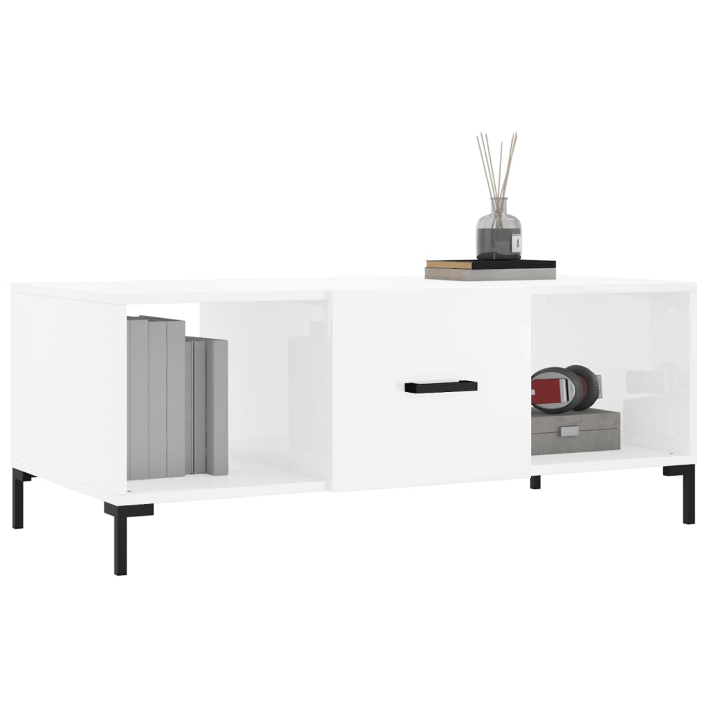 vidaXL Măsuță de cafea, alb extralucios, 102x50x40 cm, lemn prelucrat vidaXL Măsuță de cafea, alb extralucios, 102x50x40 cm, lemn prelucrat