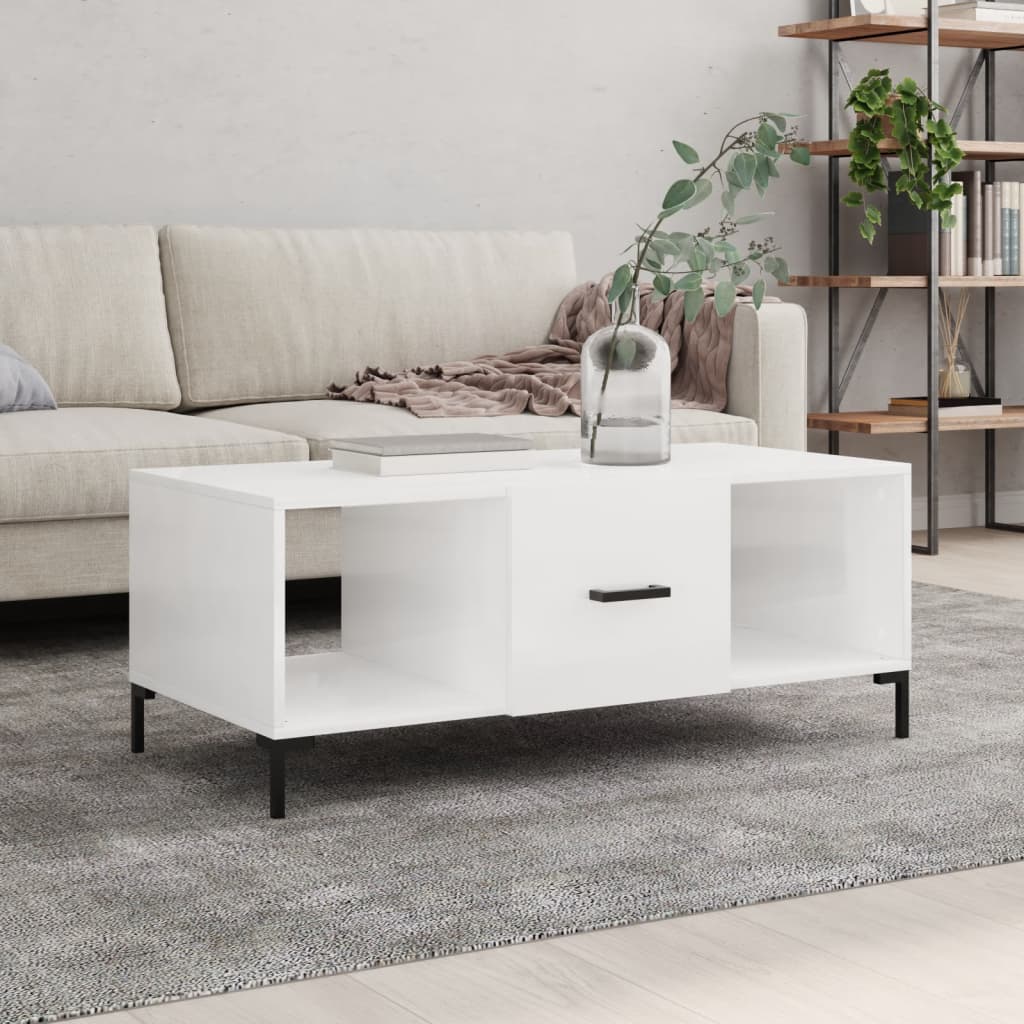 vidaXL Măsuță de cafea, alb extralucios, 102x50x40 cm, lemn prelucrat vidaXL Măsuță de cafea, alb extralucios, 102x50x40 cm, lemn prelucrat