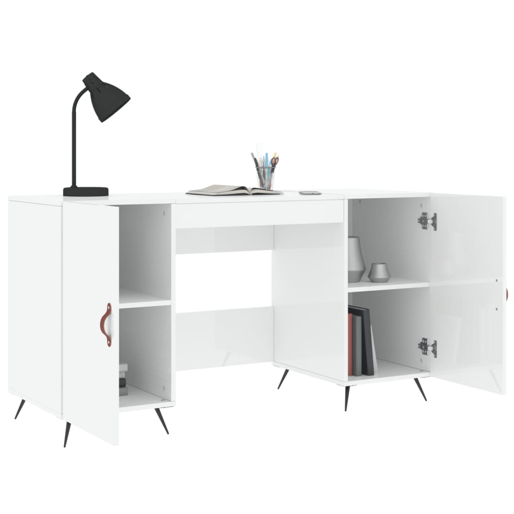 vidaXL Birou, alb extralucios, 140x50x75 cm, lemn compozit
