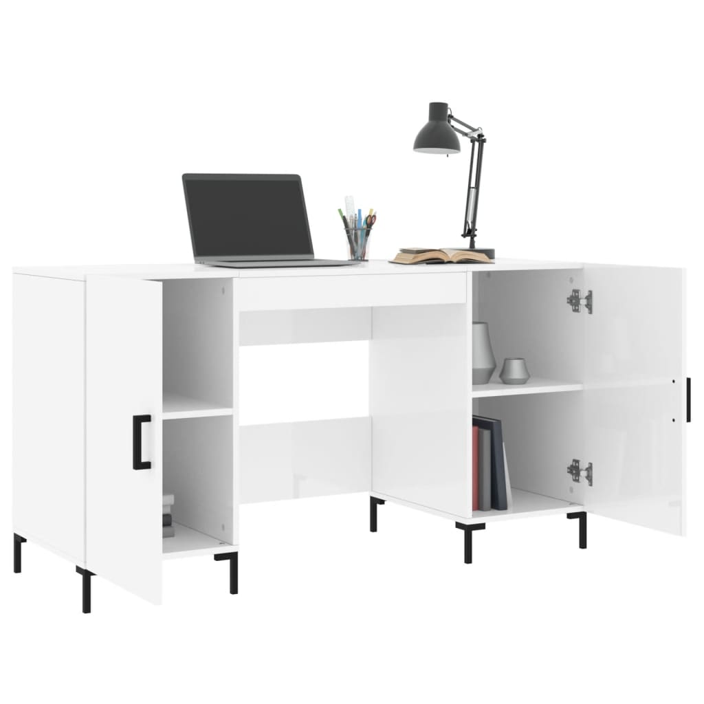 vidaXL Birou, alb extralucios, 140x50x75 cm, lemn compozit
