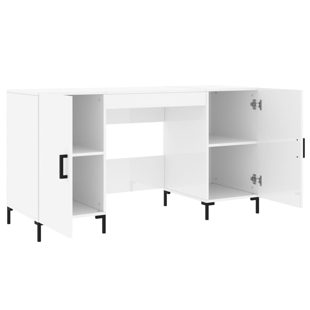 vidaXL Birou, alb extralucios, 140x50x75 cm, lemn compozit