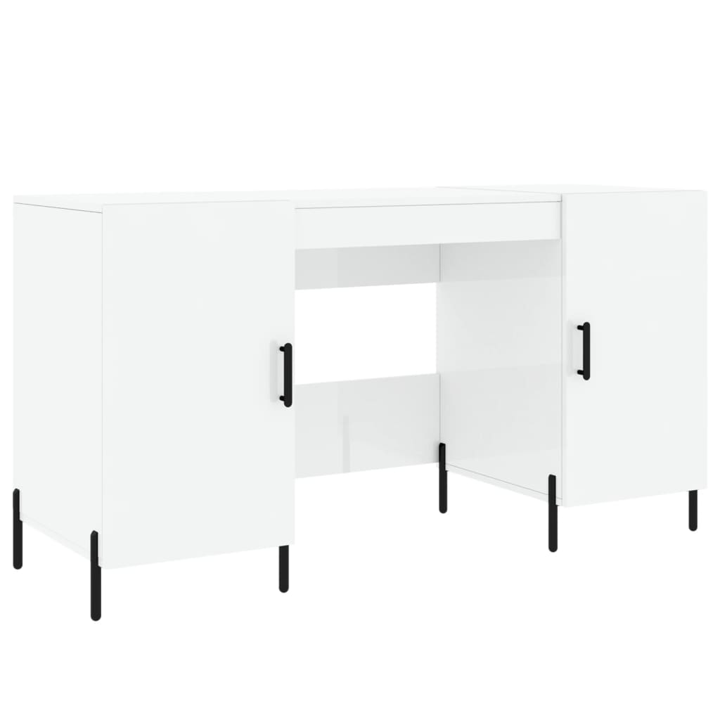 vidaXL Birou, alb extralucios, 140x50x75 cm, lemn compozit