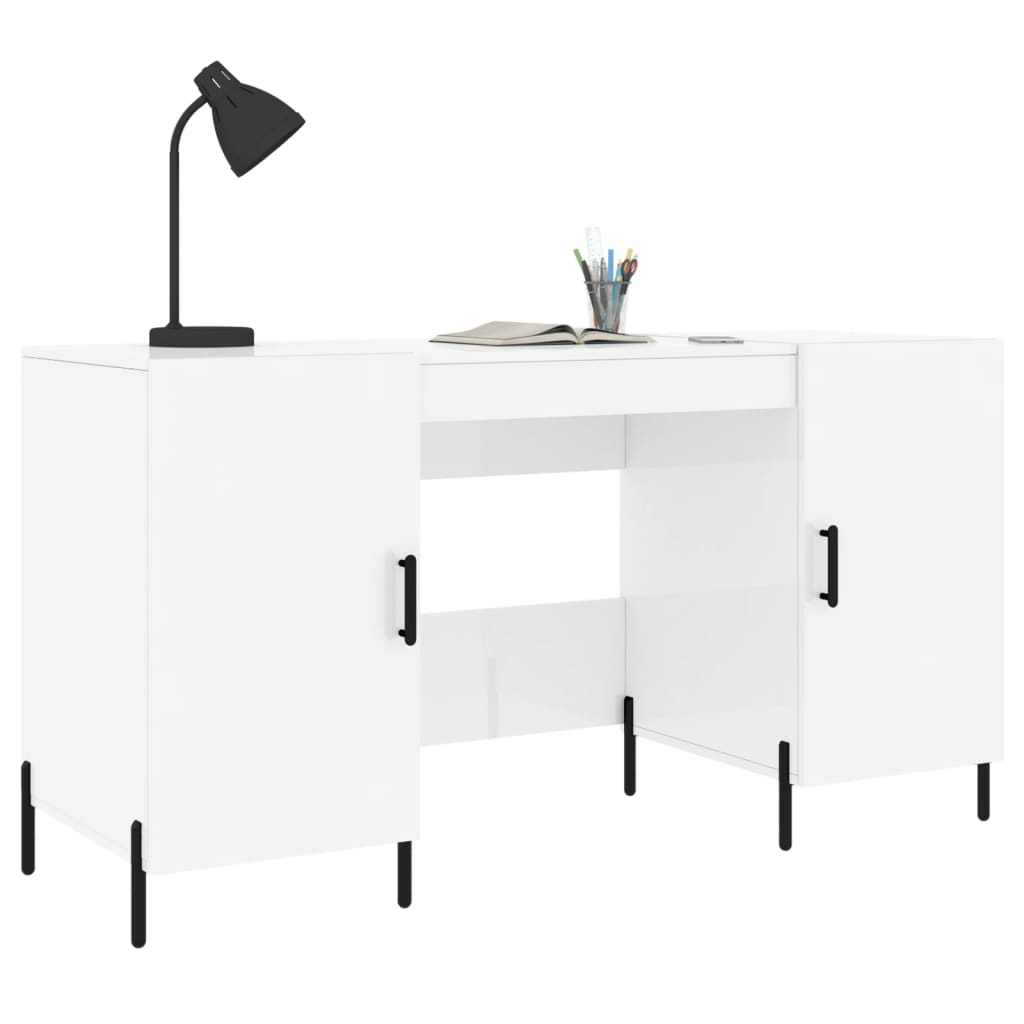 vidaXL Birou, alb extralucios, 140x50x75 cm, lemn compozit