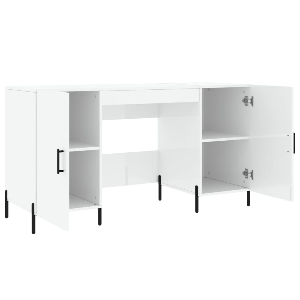 vidaXL Birou, alb extralucios, 140x50x75 cm, lemn compozit