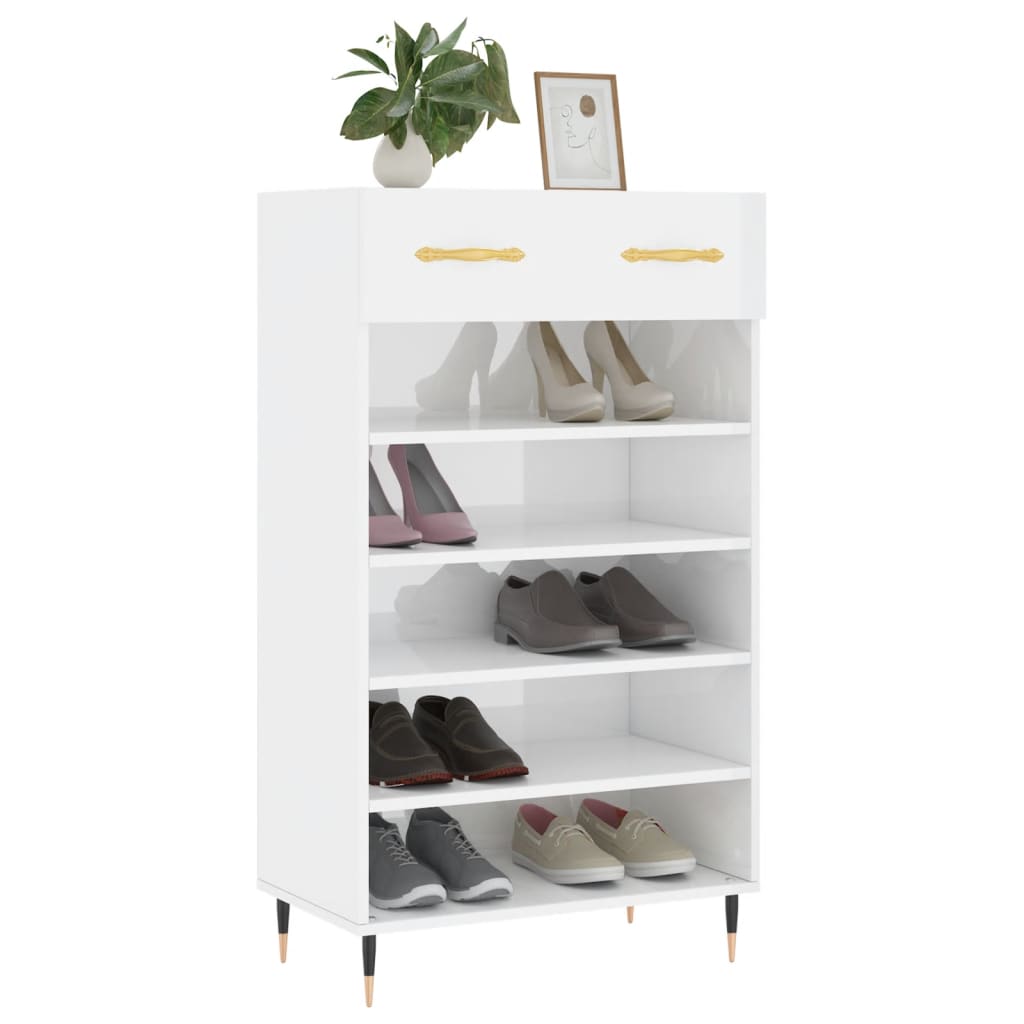 vidaXL Pantofar, alb extralucios, 60x35x105 cm, lemn prelucrat vidaXL Pantofar, alb extralucios, 60x35x105 cm, lemn prelucrat