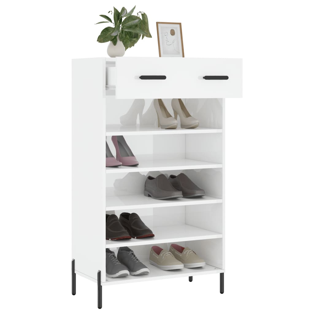 vidaXL Pantofar, alb extralucios, 60x35x105 cm, lemn prelucrat