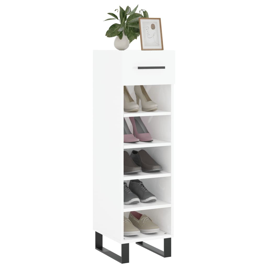 vidaXL Pantofar, alb extralucios, 30x35x105 cm, lemn prelucrat