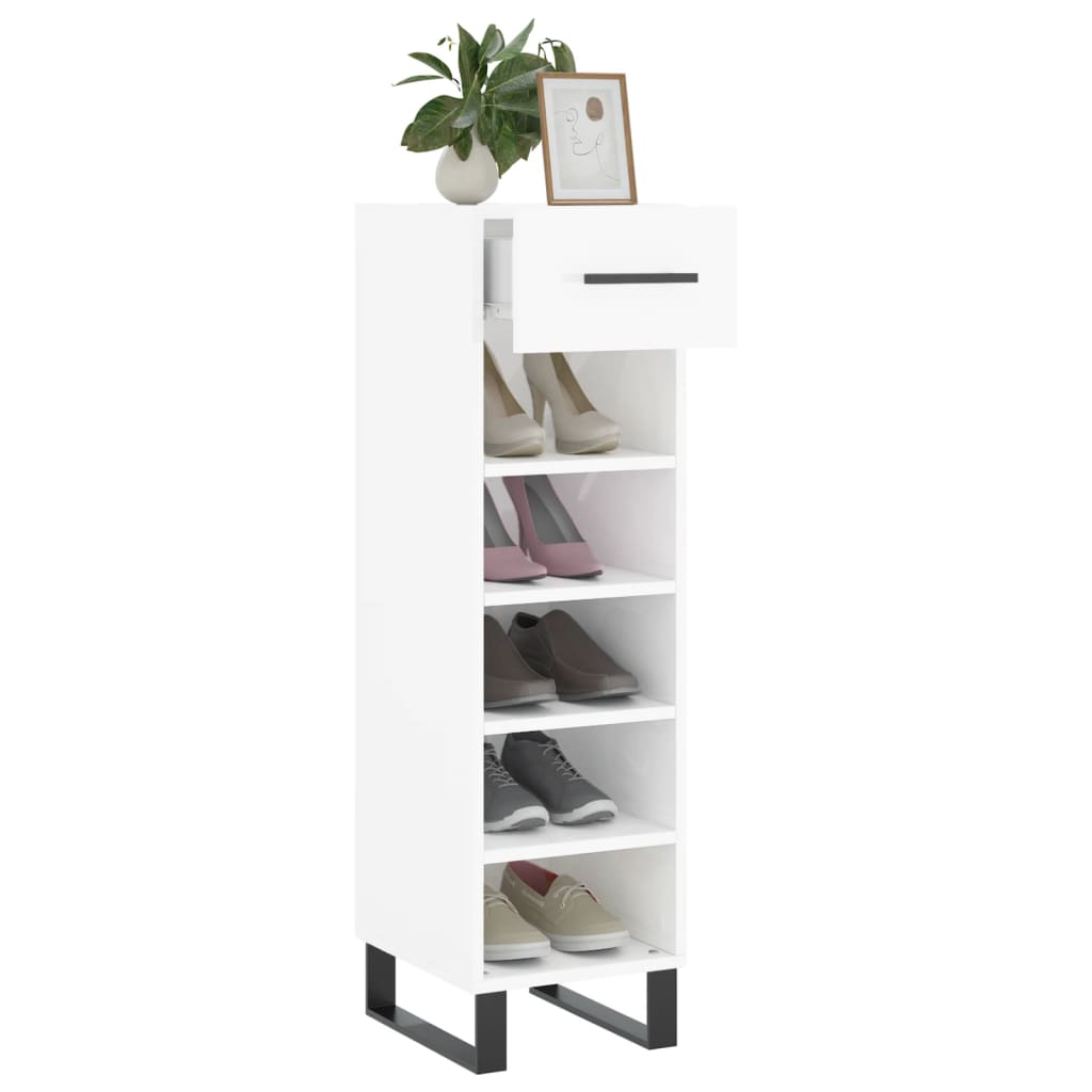 vidaXL Pantofar, alb extralucios, 30x35x105 cm, lemn prelucrat